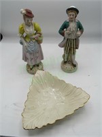 Porcelain figurines & ivory/gold rimmed Lenox