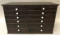19TH C. PINE 12 DRAWER TABLE TOP CHEST