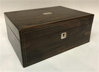 19TH C. JEWELRY BOX WITH MOP & BRASS INLAID CASE