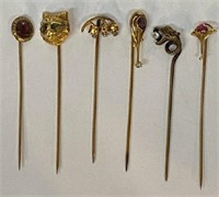 GROUP OF 6 VINTAGE GOLD STICK PINS -