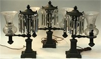 SET OF 3 CLARK, COIT & CARGILL BRONZE ARGAND LAMPS