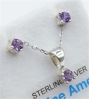 Sterling Silver Amethyst Earrings and Pendant