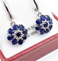 Silver Sapphire and Diamond Earrings