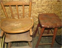 VTG Oak Hill highchair/VTG wooden stool