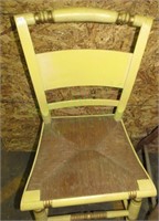 VTG yellow chair. Slat back/rush/woven seat.