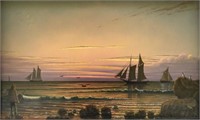 JEROME HOWES OIL PAINTING OF SHIPS AT DUSK