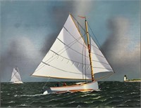 JEROME HOWES OIL PAINTING OF A CATBOAT