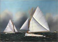 JEROME HOWES OIL OF TWO CATBOATS