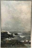 SIGNED OIL PAINTING OF A COASTAL SURF SCENE