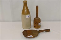 Butter Paddle, Wooden Masher, Crockery Bottle