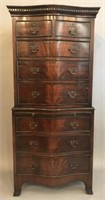 ENGLISH SERPENTINE FRONT MAHOGANY CHEST ON CHEST