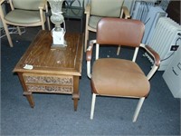 Side Table, Antique Lamp, and Office Chair