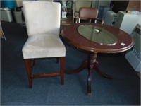 Round Pedestal Table and Suede Type Stool