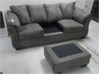 UPHOLSTERED SOFA W/OTTOMAN-MISSING CUSHIONS