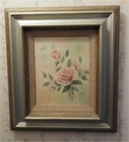 Original framed oil on canvas of Pink rose in
