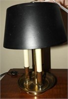 Three candle dish bottom brass table lamp with