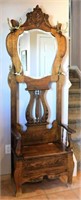 Victorian Look Tiger Oak Hall Tree / Bench