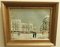 Original framed winter scene of Paris oil on