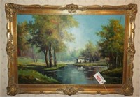 Original framed Oil on canvas cottage scene