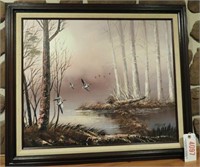 Original framed Oil on canvas of flying ducks