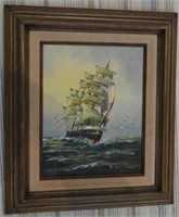 Framed original oil on board painting of sailing