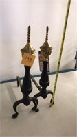 vintage brass and cast iron fireplace andirons