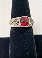 Sterling Silver Garnet Filigree Ring  SJC