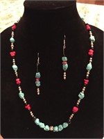 Turquoise 26” Necklace & Earrings