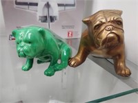 Cast Brass Bulldog & Porcelain Bulldog
