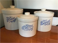 Set of (3) Crock Style Canisters w/Lids
