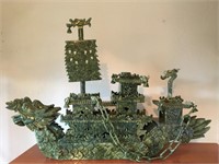Carved Jade Dragon Ship - From Okinawa "Beautiful"