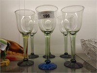 (6) Art Glass Wine Glasses