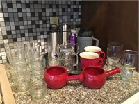 Glassware, Metal Tray & Thermal Cups        ,