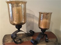 Matching Topaz Color Glass & Metal Candle Holders