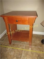 Wood Slat Single Drawer Side Table