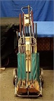 Pull Gold Club Cart, 11 Golf Clubs, Leather and