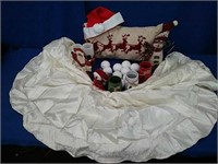 Satin Christmas Tree Skirt, 10 Snow Balls, misc