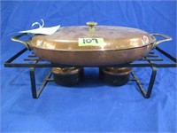 Oval copper pan with lid & sits on rack (see desc)