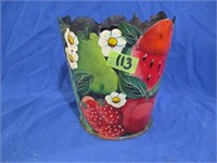Tin painted with fruit & flowers - 8"H