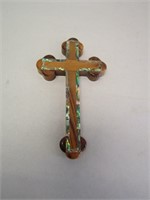 5 In Olive Wood Inlaid w/ Abalone Cross Made in Je