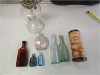 Vintage Glass Bottles & Trader Dicks Cup