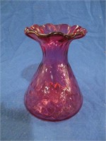 Cranberry glass vase - 6"