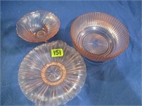 3 pieces of pink glass bowls