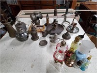 Assorted Vintage Oil Lamps and Decor
