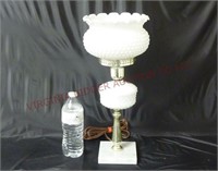 Milk Glass Vanity Lamp w Marble Base ~ Powers On