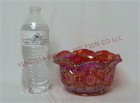 Quintec Ruby Carnival Glass Crimped Bowl By Smith