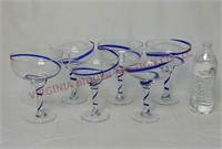 Cobalt Blue Ribbon Swirl Margarita Glasses ~ 6
