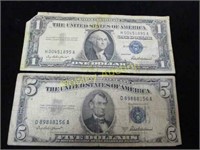 1 DOLLAR AND 5 DOLLAR BILL