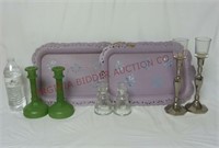 Painted Metal Trays & Candlesticks