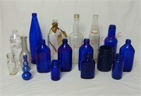 Cobalt & Clear Glass Bottles ~ Lot of 16